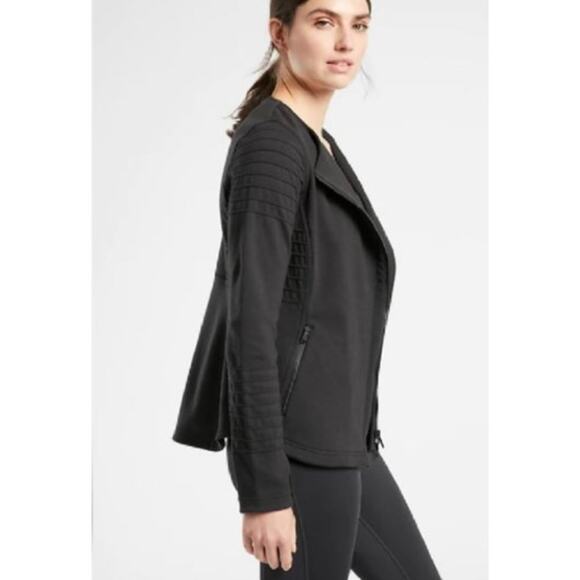 Athleta Black Moto Jacket XS Side Zip Athletic Athleisure Fitted Flattering - Picture 6 of 10